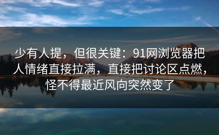 少有人提，但很关键：91网浏览器把人情绪直接拉满，直接把讨论区点燃，怪不得最近风向突然变了
